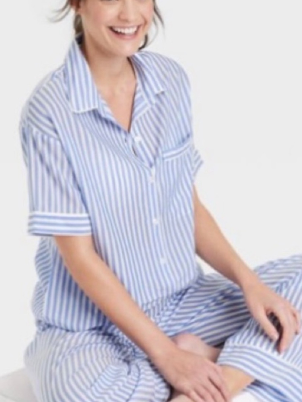 Stars above blue & white stripe pajamas PJ’s pants top sz L